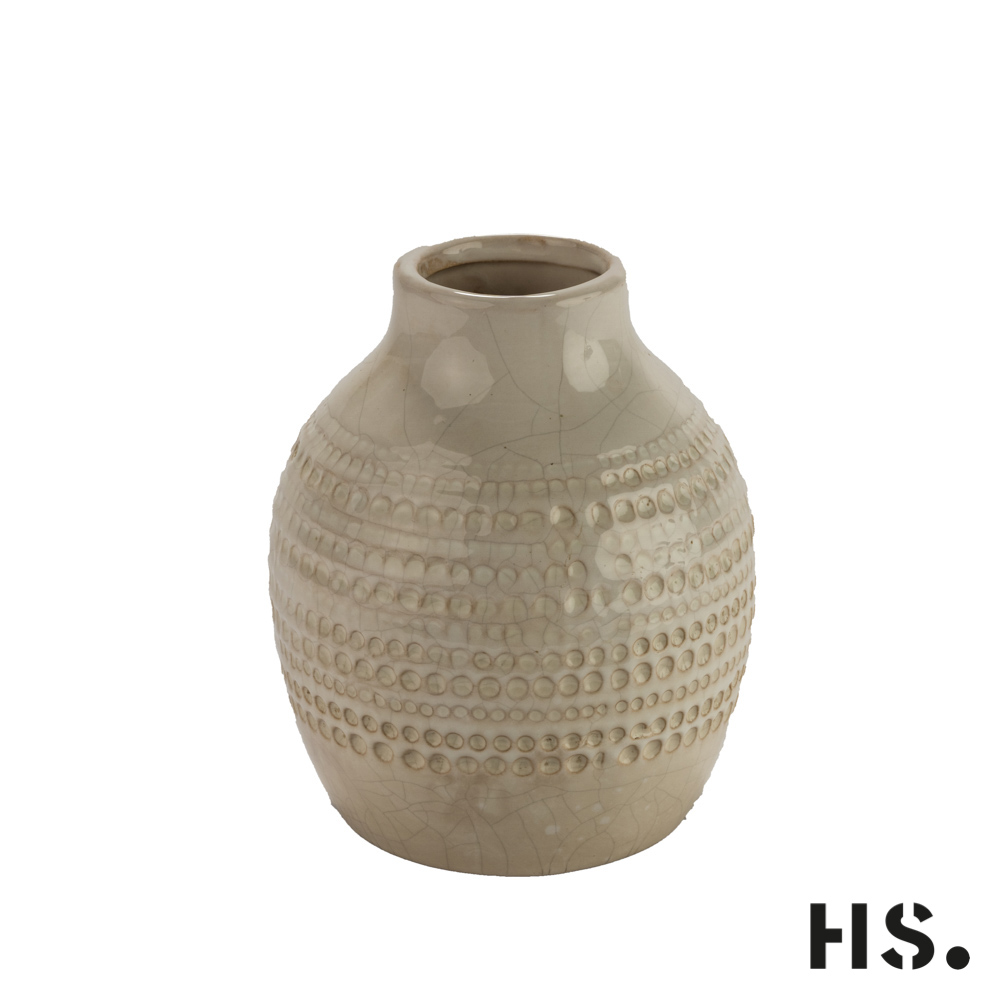 Vase aus Keramik bauchig weiß lasiert in antiker Optik, groß 17 x 17 x 22 cm