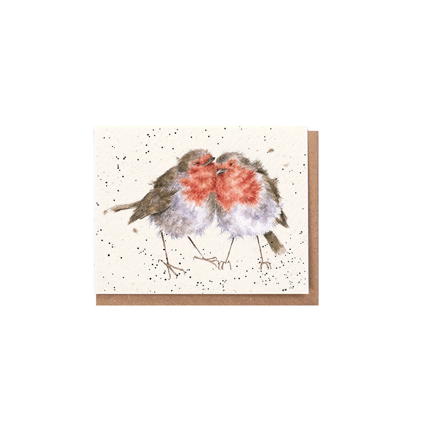 Wrendale Mini-Weihnachtskarte mit Umschlag, Motiv zwei Rotkehlchen "Birds Of A Feather"