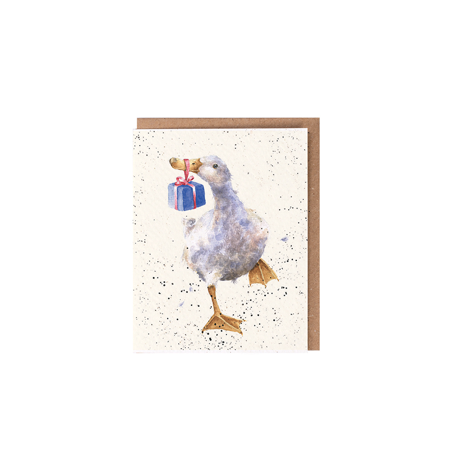 Wrendale Mini-Weihnachtskarte mit Umschlag, Motiv Ente mit Geschenk "Special Delivery"