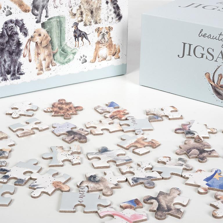 Wrendale Puzzle "A Dogs life", in Schachtel, Motiv verschiedene Hunde, hellblau/weiß, 1000 Teilig, Puzzle 51x69cm