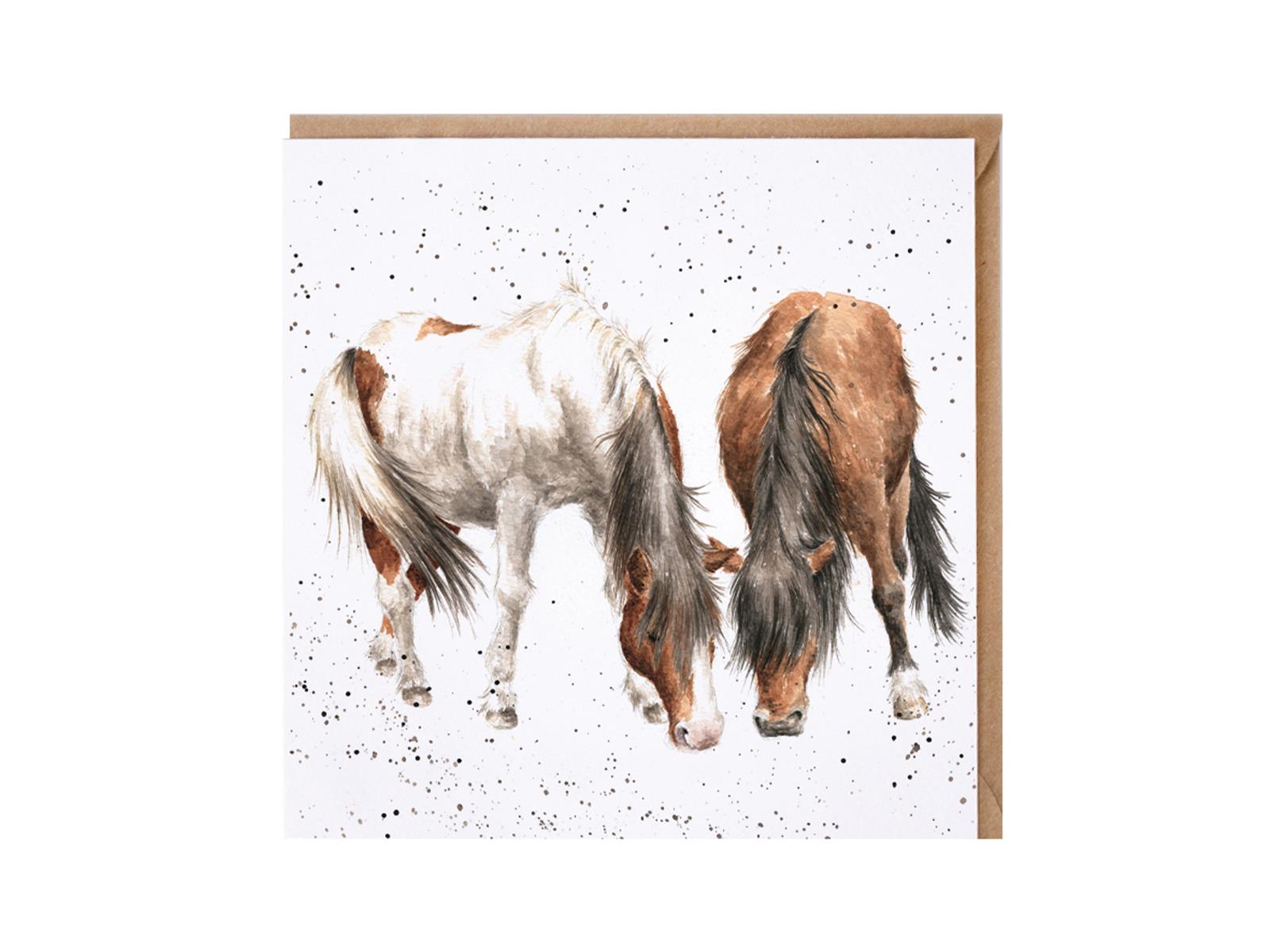 Wrendale Doppelkarte mit Umschlag, Motiv 2 Ponys grasend , Quadratisch, 15x15 cm