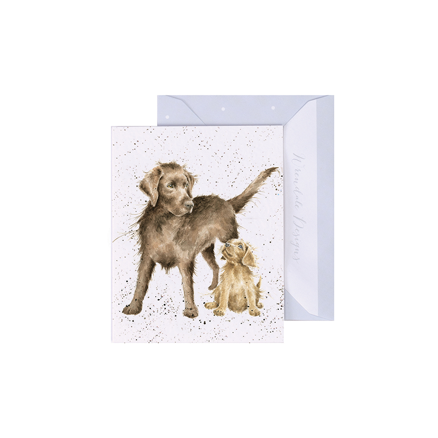 Wrendale Mini-Karte mit Umschlag, Motiv Hund mit Welpe, Puppy Love
