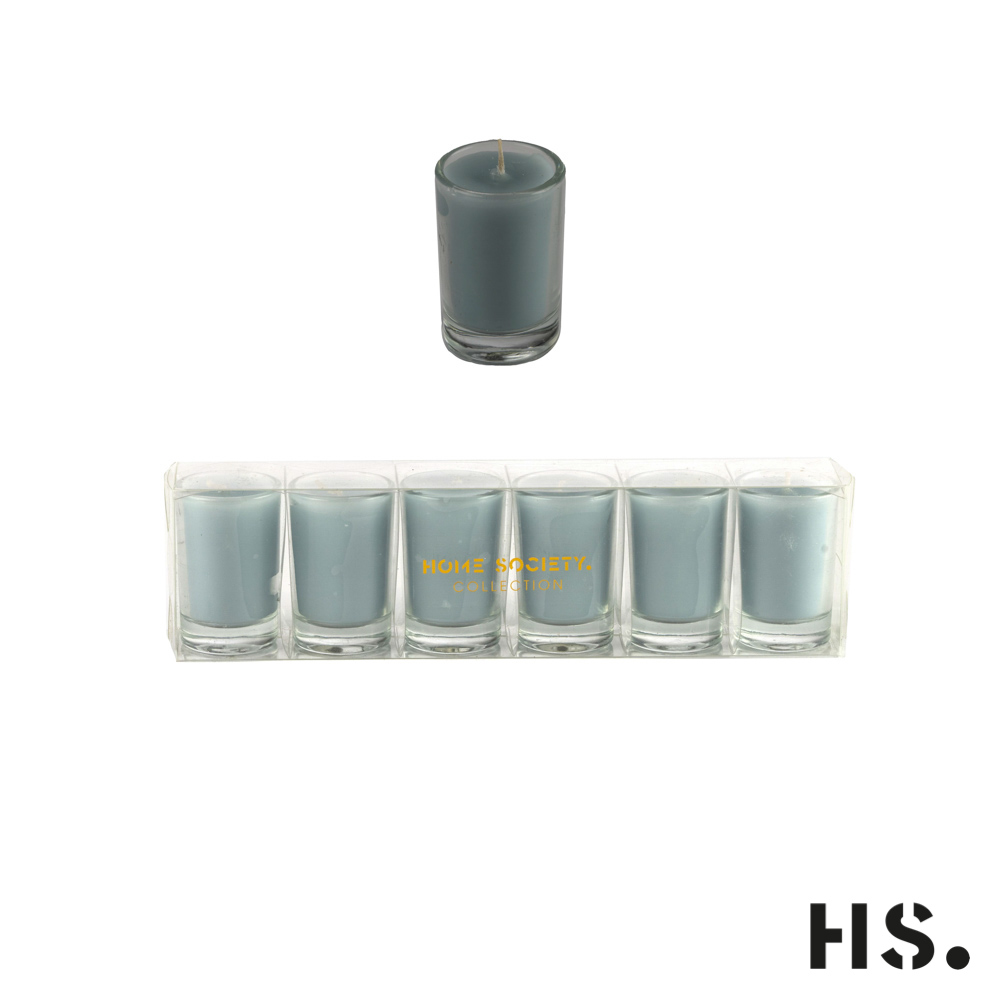Glaskerze klein, 6er Set, Hellblau, 5x3cm, Brenndauer 8 Stunden