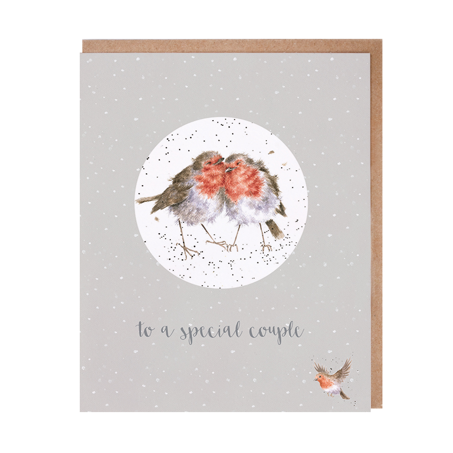 Wrendale Weihnachtskarte "to a special couple", mit Weihnachtsanhänger Motiv Rotkehlchen Paar