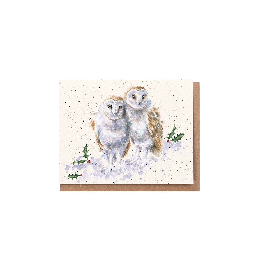 Wrendale Mini-Weihnachtskarte mit Umschlag, Motiv zwei Schneeeulen "White Christmas"
