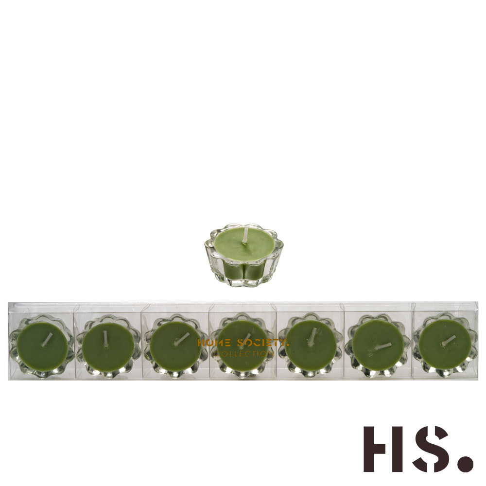 Teelichter, 7er Set, aus Glas, grün, Brenndauer 8 h