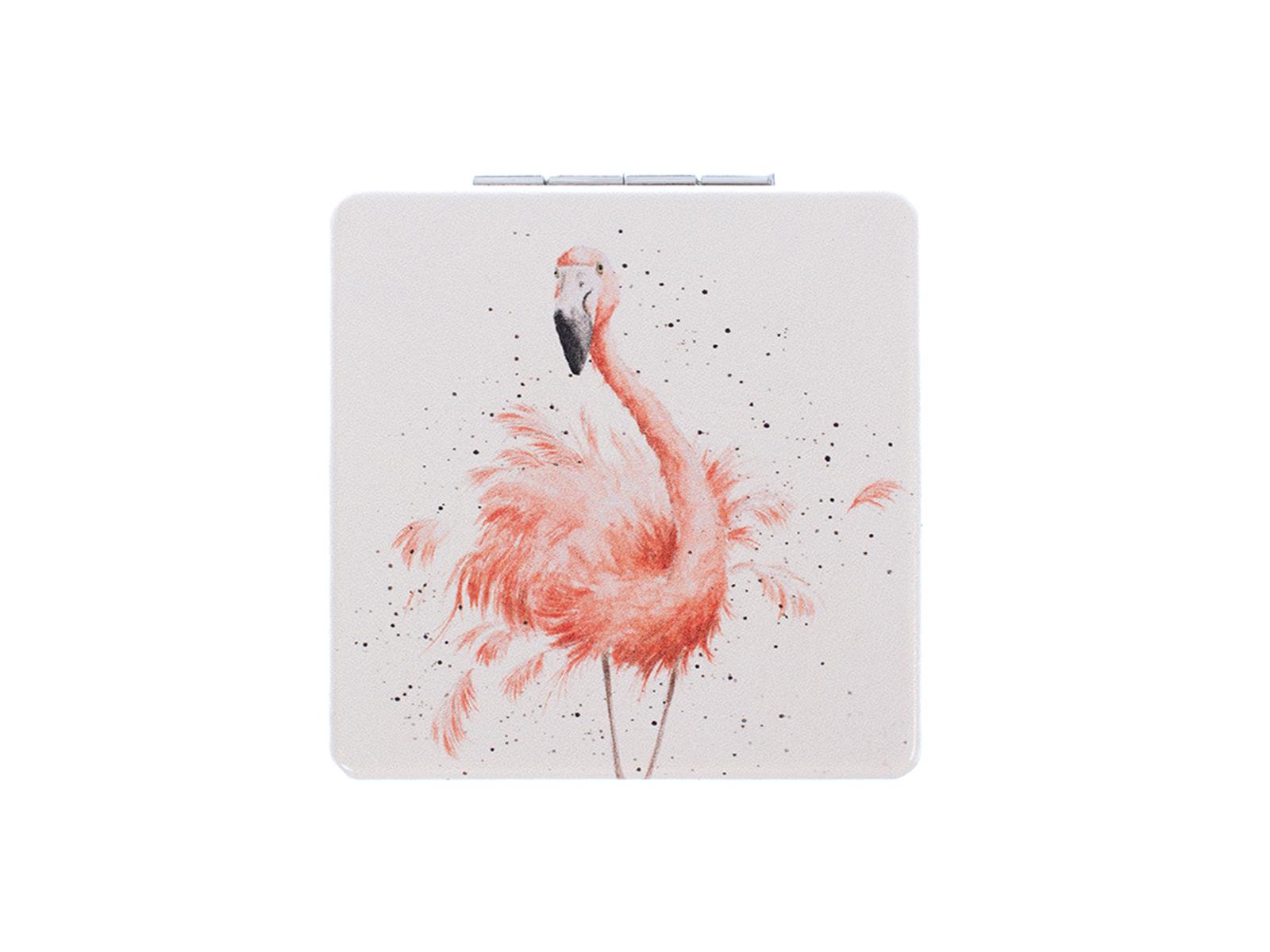 Wrendale Taschenspiegel zum klappen in Geschenkschachtel, Motiv Flamingo,hellgrau,7x7 cm