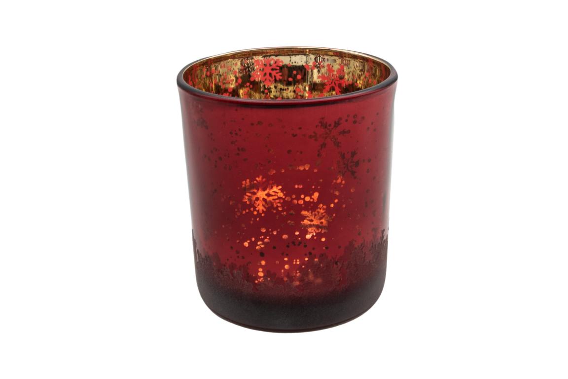 Colmore Teelichtglas, rot mit Schneeflockenmotiv, 7x8cm