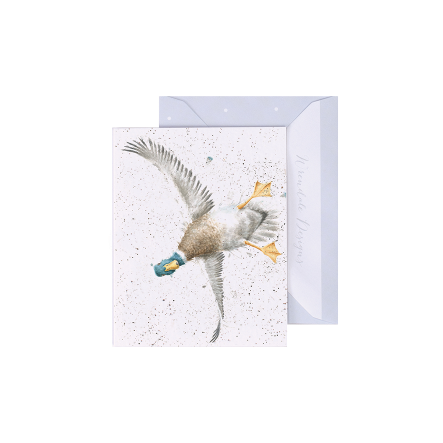 Wrendale Mini-Karte mit Umschlag, Motiv Entemännchen fliegt, The Crash Landing