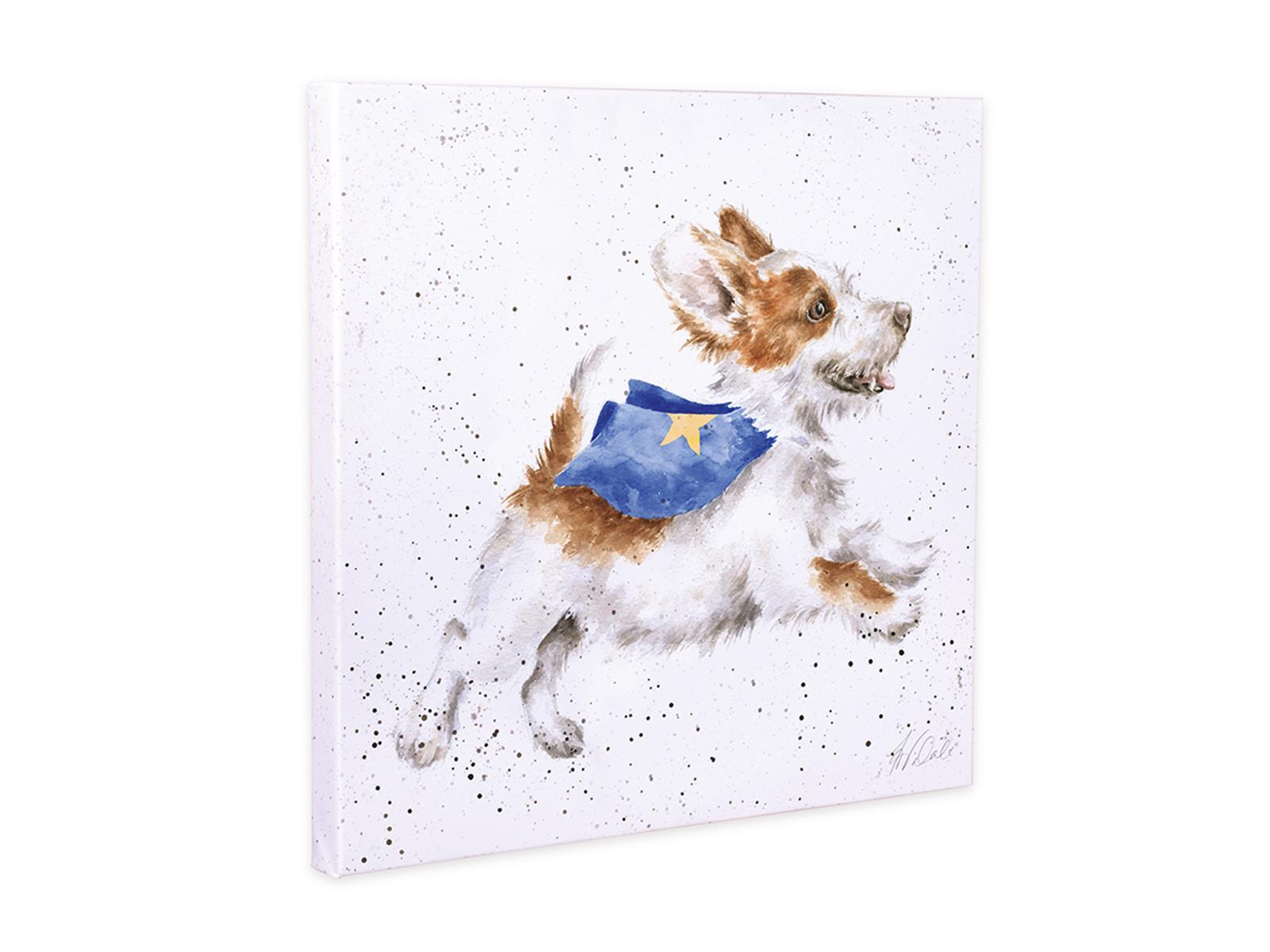 Wrendale Leinwand klein, Aufdruck Hund als Superheld, "Super Dog",  20x20 cm