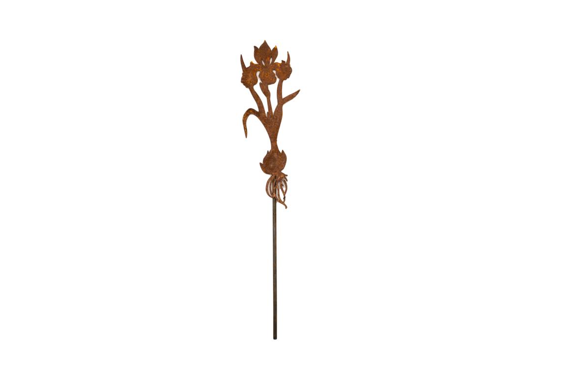 Blume mit Zwiebel zum Stecken, Iris, Edelrost, 10x30cm, Stab 25cm