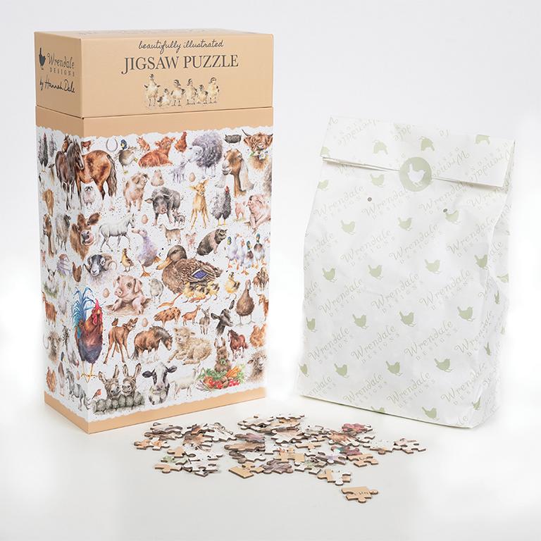 Wrendale Puzzle "Farmyard Friends", in Schachtel, Motiv verschiedene Tiere, beige/weiß, 1000 Teilig, Puzzle 51x69cm