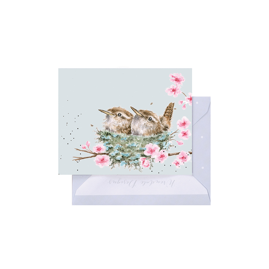 Wrendale Mini-Karte mit Umschlag, Motiv Vogelpaar, Home tweet Home