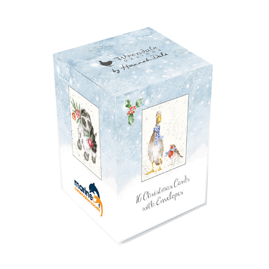 Wrendale weihnachtliches Mini-Karten Set, in Box, 16 Karten, 4 verschiedene Motive Maus/Ente/Hund/Katzen, 10x5cm