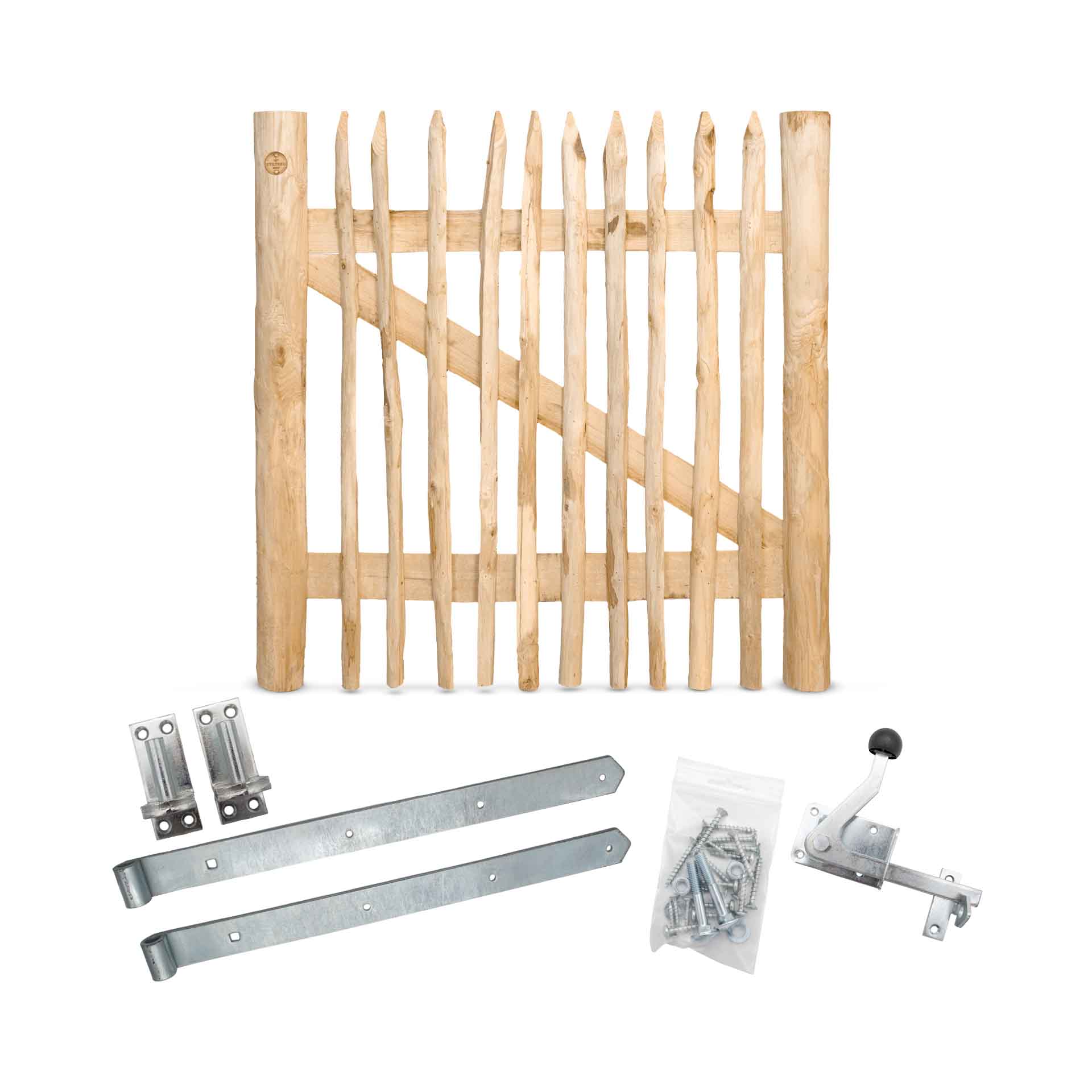 Classic Staketenzaun-Tor Set (silber) aus Edelkastanie, Breite 100 cm, Höhe 100 cm (genagelte Ausführung)