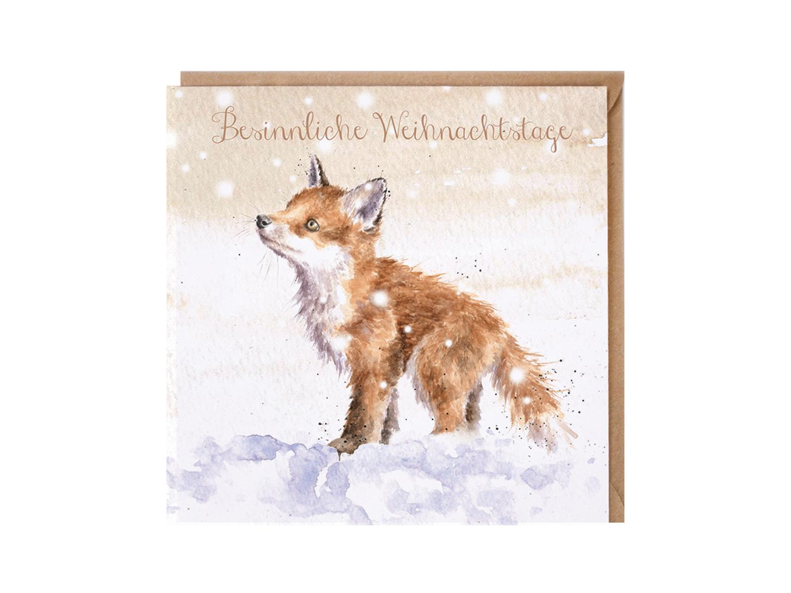 Wrendale Doppelkarte Weihnachten mit Umschlag, Besinnliche Weihnachtstage, Motiv Fuchsbaby im Schnee "Let it Snow"