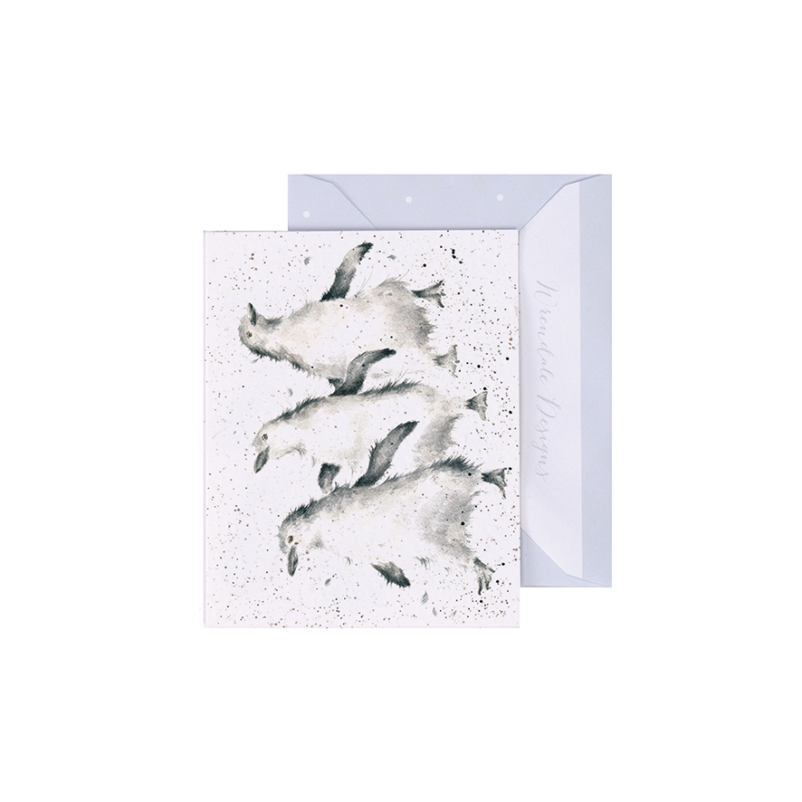 Wrendale Mini-Karte mit Umschlag, Motiv drei Pinguine, Out on the Town