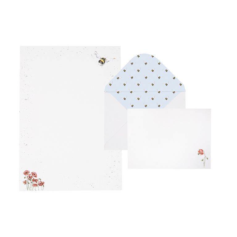 Wrendale Briefpapier Set in illustrierter Brieftasche, 20 Blatt Schreibpapier, 10 Umschläge Motiv Hummel, 14,8x21cm