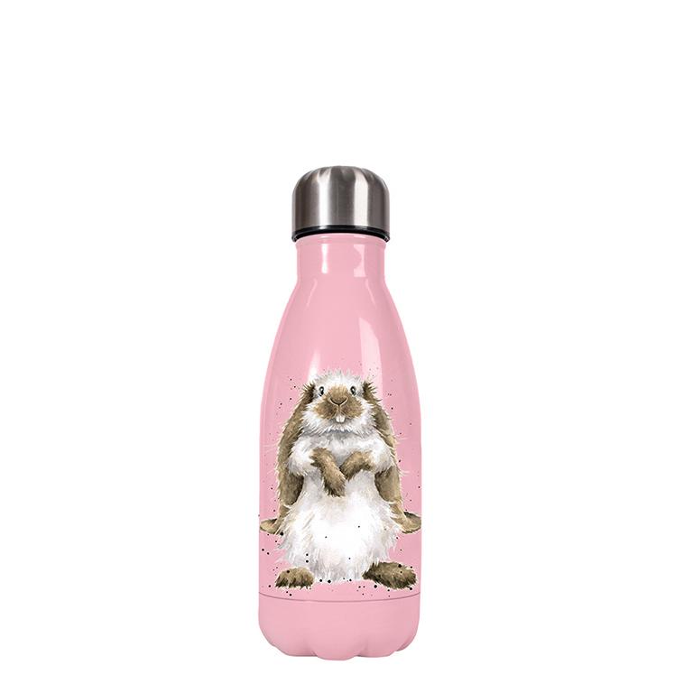 Wrendale kleine Trinkflasche in Geschenkverpackung, Motiv Hase, Meerschweinchen und Hamster, rosa,  260 ml