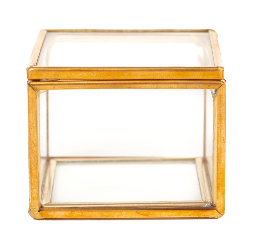 Glaskasten groß mit Metallkanten in Goldoptik , 10x10x9,5 cm