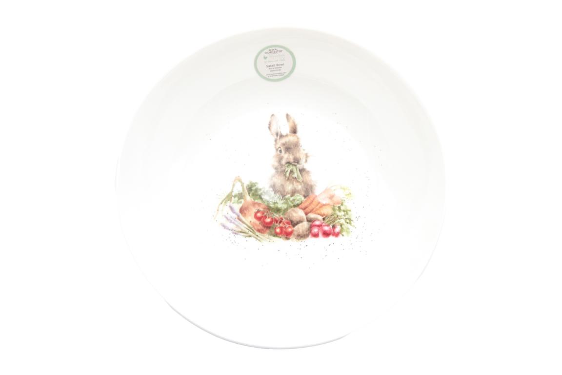Wrendale Salat Schüssel aus Porzellan, Motiv Hase frisst Gemüse, Durchmesser 24 cm, Spülmaschinenfest