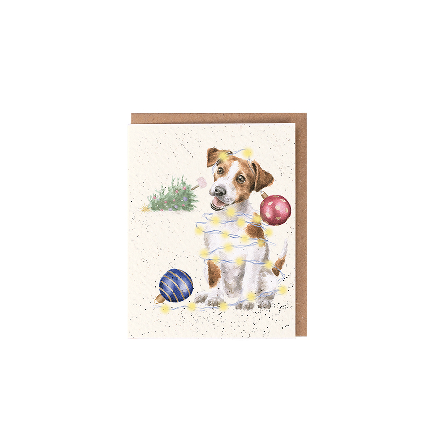 Wrendale Mini-Weihnachtskarte mit Umschlag, Motiv Jack Russel  "Joyful and Triumphant"