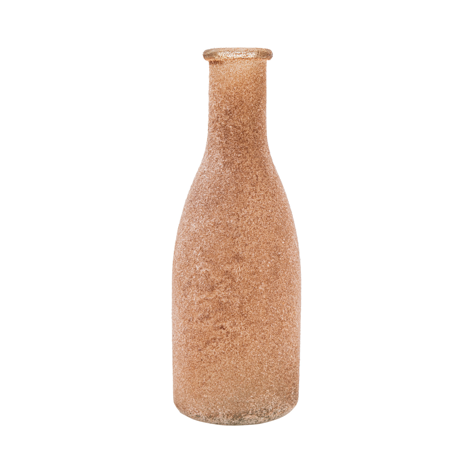 Glasflasche/Vase, geeist, braun, 18x6cm