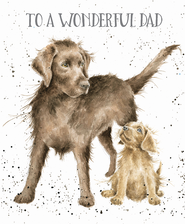 Wrendale Doppelkarte mit Umschlag, Hundevater mit Kind "To a wonderful Dad", 13,5x17 cm, rechteckig
