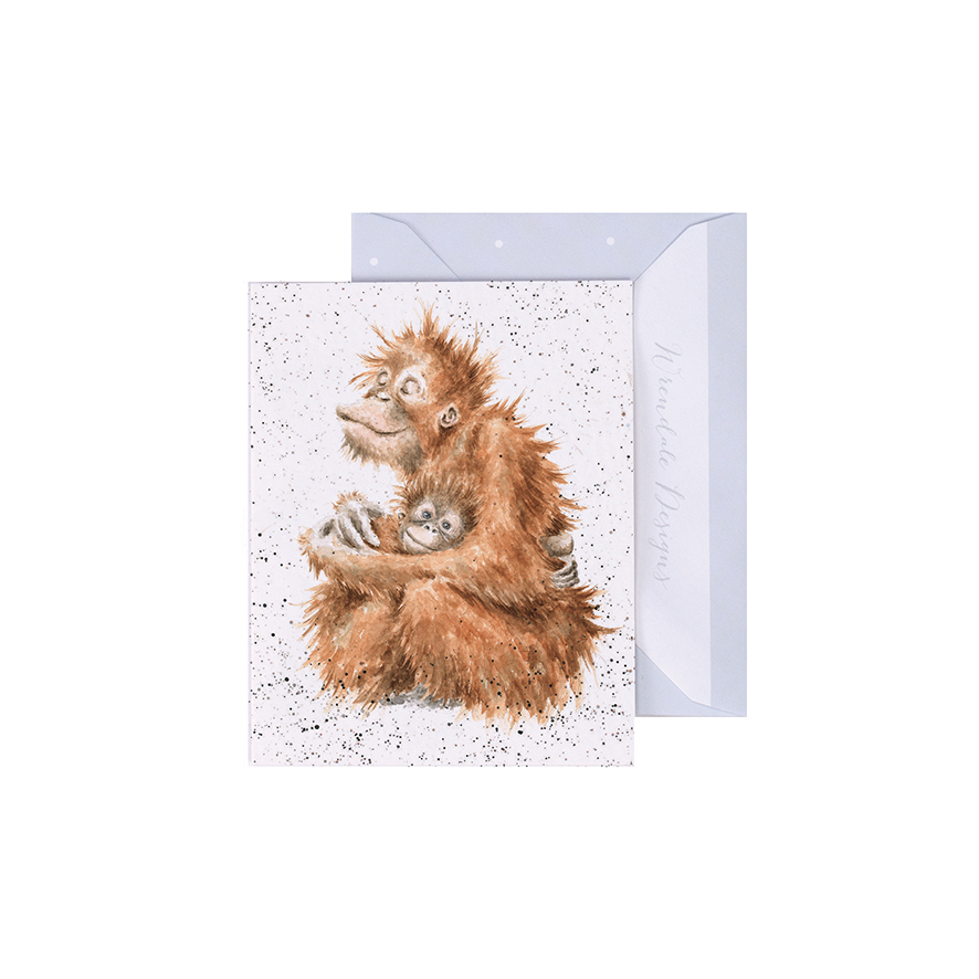 Wrendale Mini-Karte mit Umschlag, Motiv Orangutang kuschelt sein Baby, Love is