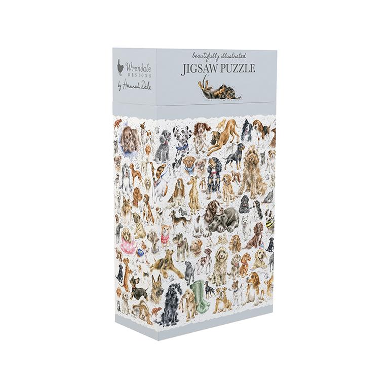 Wrendale Puzzle "A Dogs life", in Schachtel, Motiv verschiedene Hunde, hellblau/weiß, 1000 Teilig, Puzzle 51x69cm