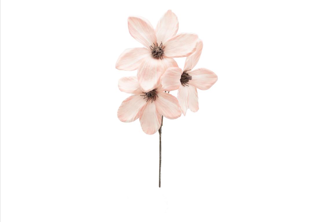 Magnolie rosa/weiß glizernd, mit 3 Blüten,L  45cm