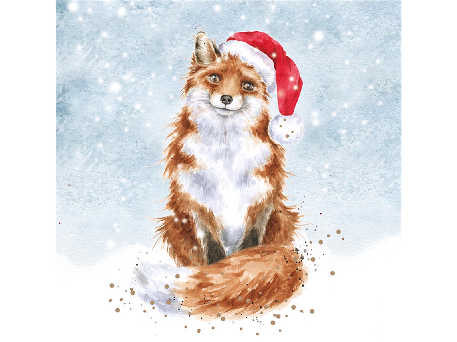 Wrendale kerstkaartenset "Feestelijke vos", vos met kerstmuts, 8 kaarten met envelop en tekst, 12x12 cm Wrendale kerstkaartenset "Feestelijke vos", vos met kerstmuts, 8 kaarten met envelop en tekst, 12x12 cm