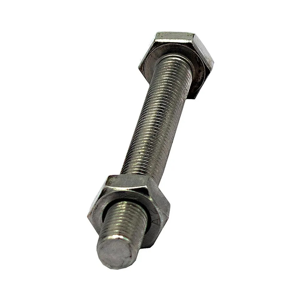 Gewindeschraube, Sechskantschraube M10 x 100 mm aus Edelstahl mit Mutter für Einschlaghülse oder Aufschraubhülse Gewindeschraube, Sechskantschraube M10 x 100 mm aus Edelstahl mit Mutter für Einschlaghülse oder Aufschraubhülse