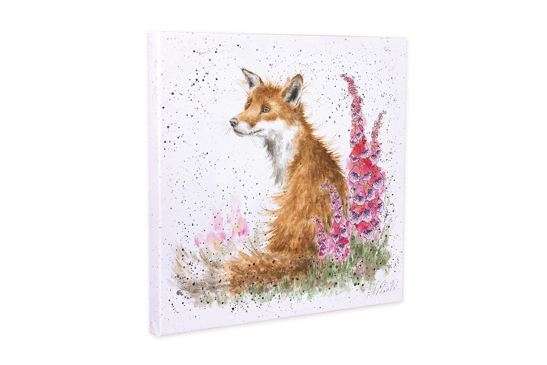 Wrendale Leinwand medium, Aufdruck Fuchs& Blumen, "Foxgloves",  50x50cm