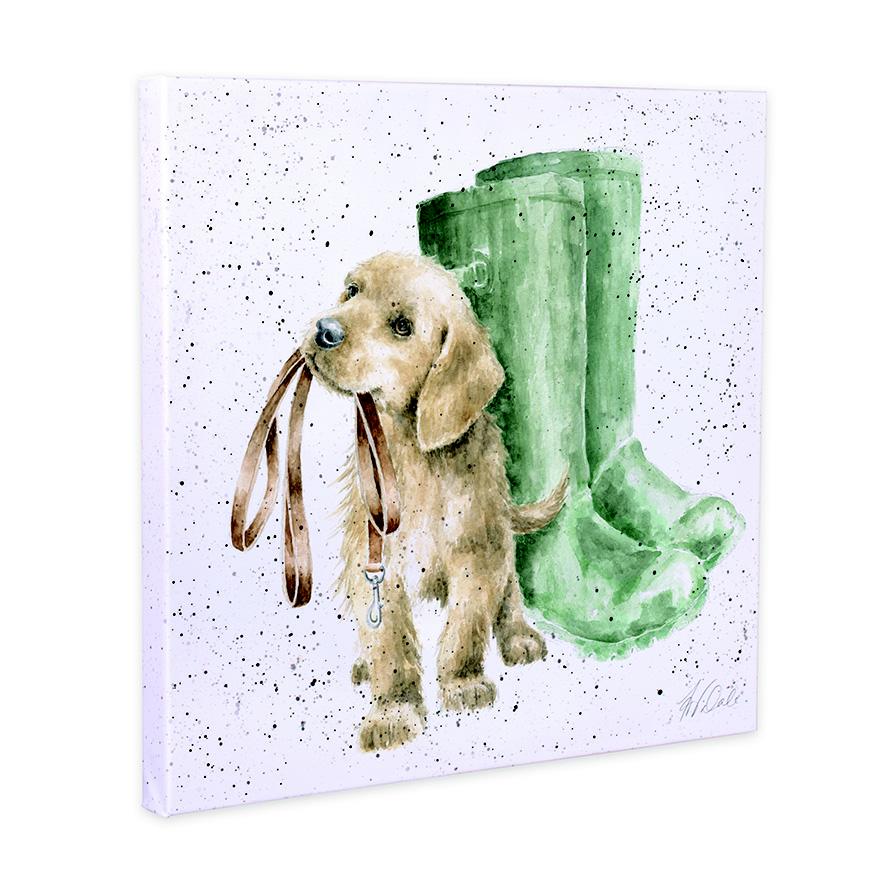 Wrendale Leinwand klein, Aufdruck Hund mit Leine im Maul, "Hopeful",  20x20 cm