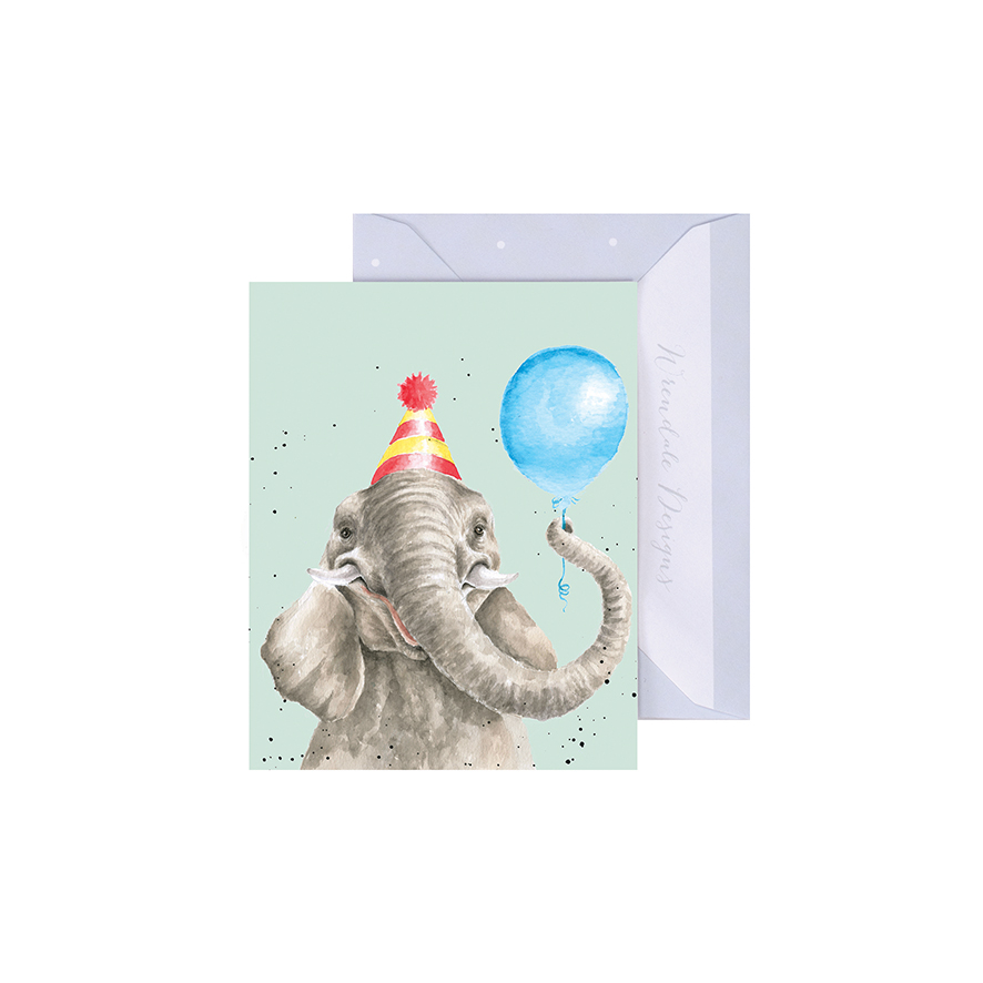 Wrendale Mini-Karte mit Umschlag, Motiv Elefant mit Partyhut, Let`s get this Party started