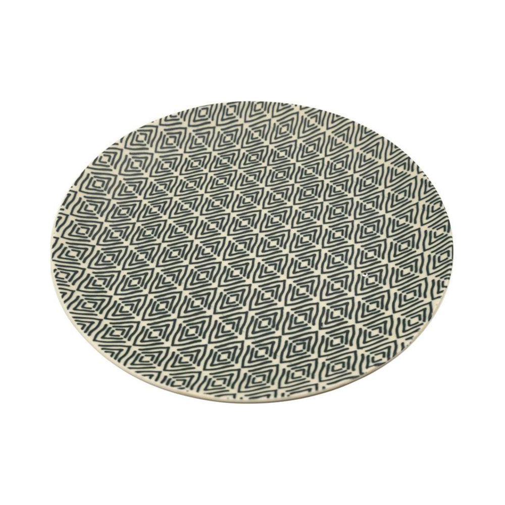 Augusta, Kuchenteller/Dessertteller, Feinsteinzeug, Rautenmuster, blauschwarz/creme, D 21cm