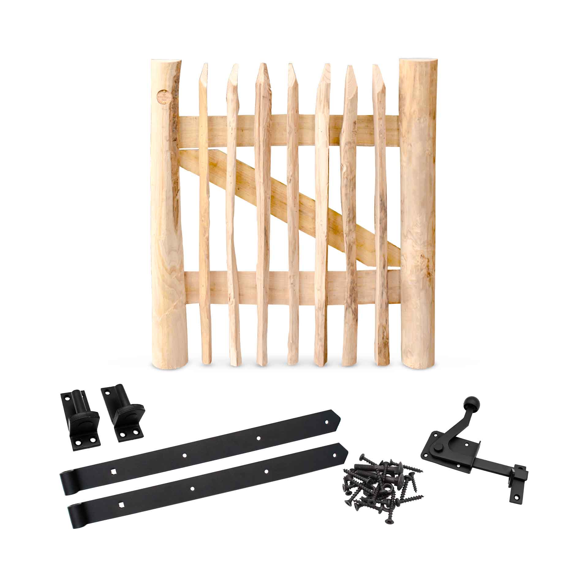 Classic Staketenzaun-Tor Set (schwarz) aus Edelkastanie, Breite 75 cm, Höhe 80 cm (genagelte Ausführung) Classic Staketenzaun-Tor Set (schwarz) aus Edelkastanie, Breite 75 cm, Höhe 80 cm (genagelte Ausführung)