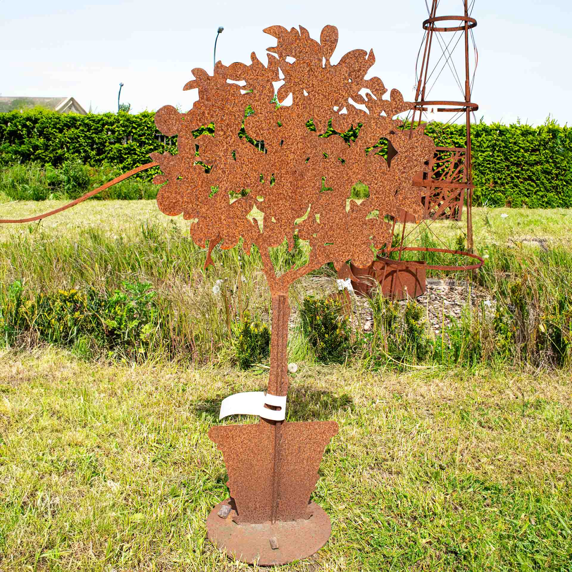 Mandarinenbaum im Topf auf Platte, Edelrost, Rost, 100x60 cm