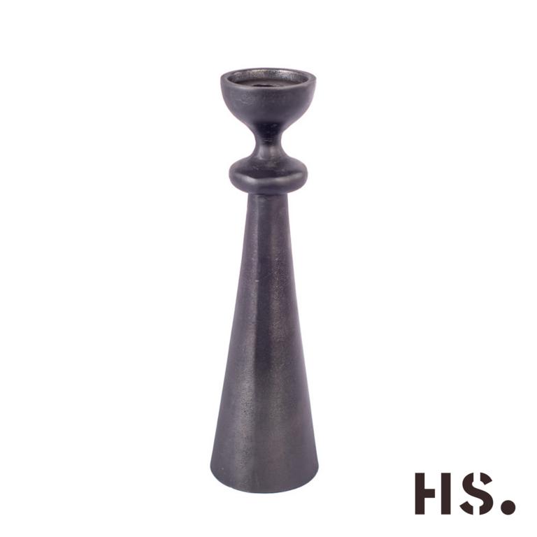 Kerzenleuchter für Stabkerzen L, kegelförmiger Fuß, schwarz, Antike Optik, aus Metall, 8x29cm