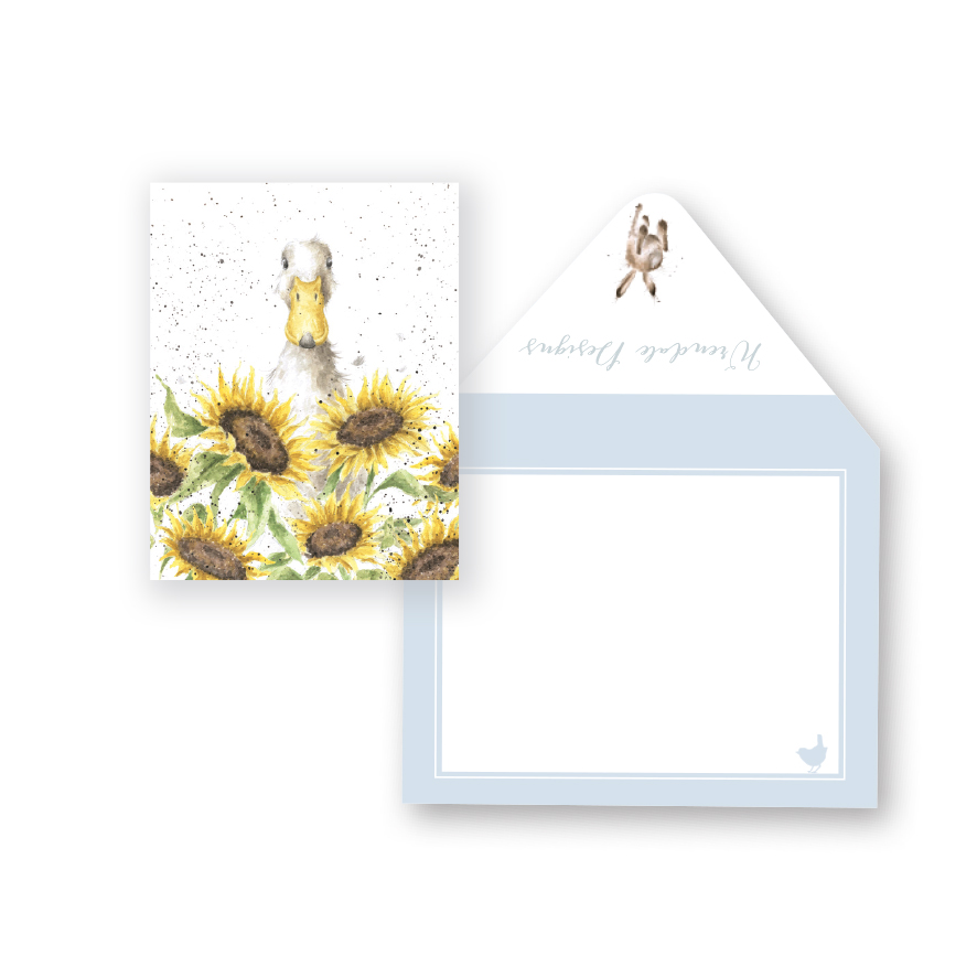 Wrendale Mini-Karte mit Umschlag, Motiv Gans im Sonnenblumenfeld, Rechteckig, 9x7,5cm