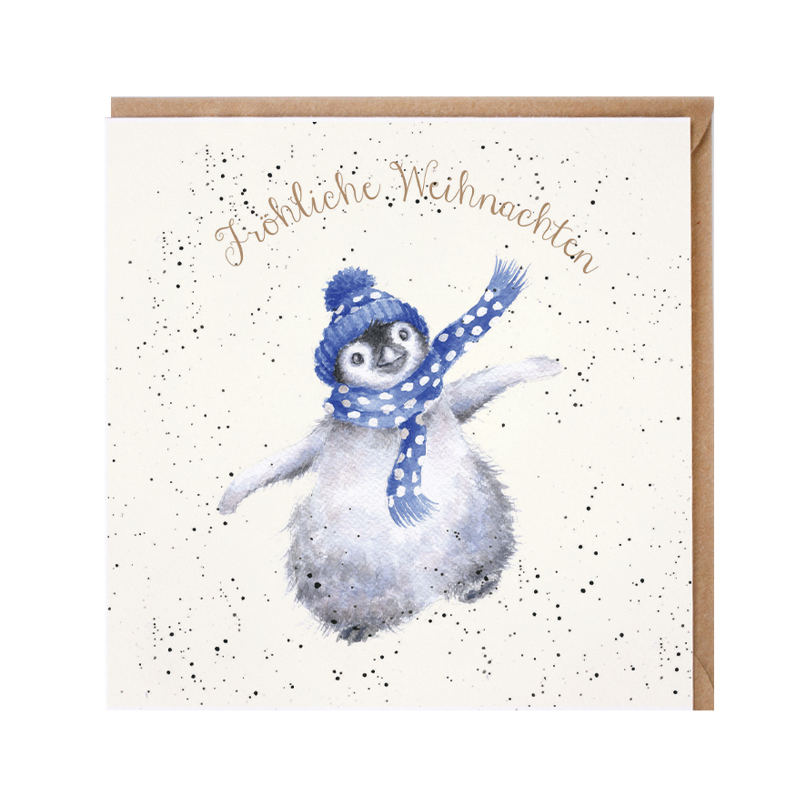 Wrendale dubbele kaart kerst met envelop, Vrolijk kerstfeest, motief pinguïn met sjaal en muts, 15x15 cm Wrendale dubbele kaart kerst met envelop, Vrolijk kerstfeest, motief pinguïn met sjaal en muts, 15x15 cm