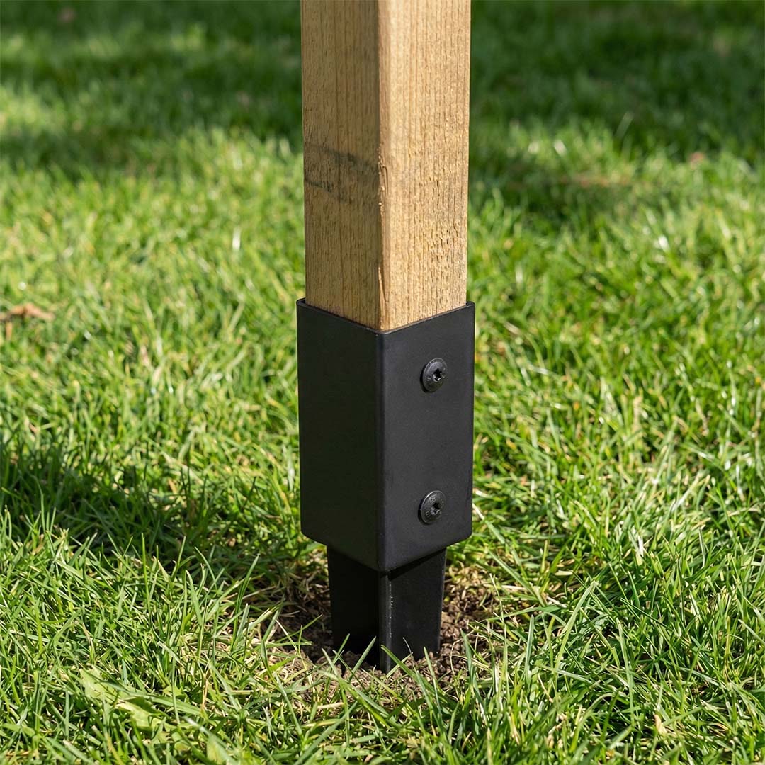 Post anchor (71 mm) for square posts, powder-coated, black