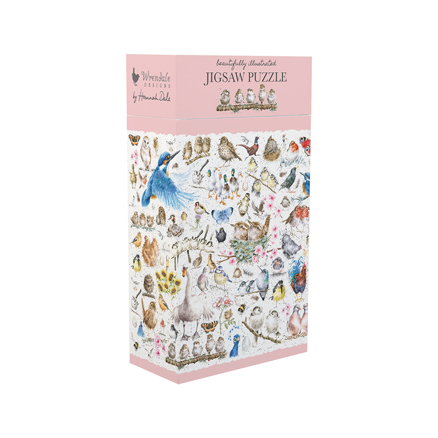 Wrendale Puzzel "Garden Birds Puzzle", in doos, motief diverse vogels, roze/wit, 1000 stukjes, puzzel 51x69cm