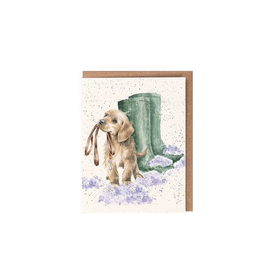 Wrendale Mini-Weihnachtskarte mit Umschlag, Motiv Hundewelpe mit  Leine "Boxing Day Walk"