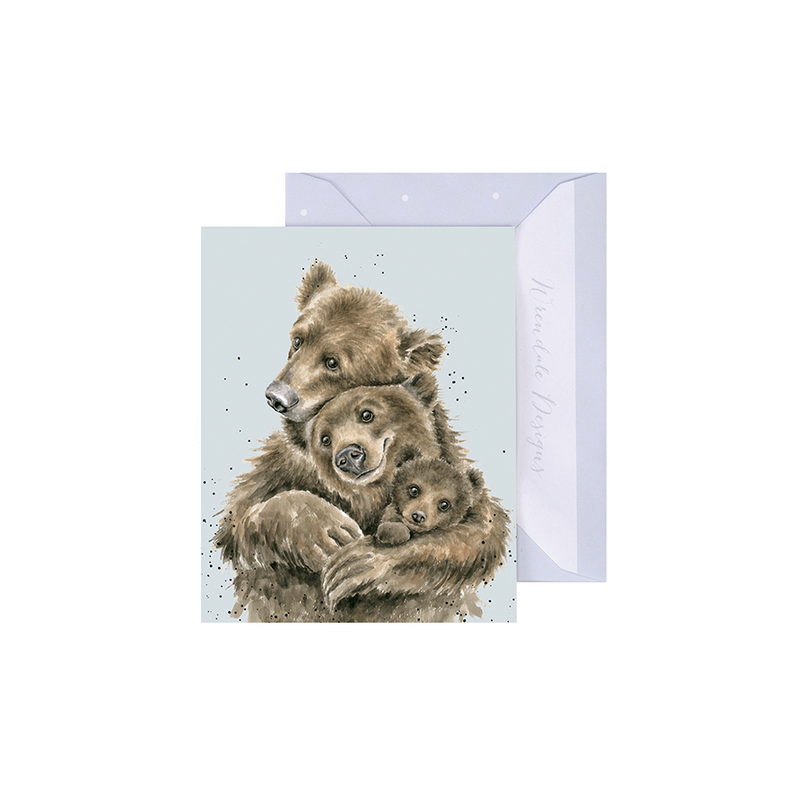 Wrendale Mini-Karte mit Umschlag, Motiv Bärenfamilie kuschelt, bear hugs
